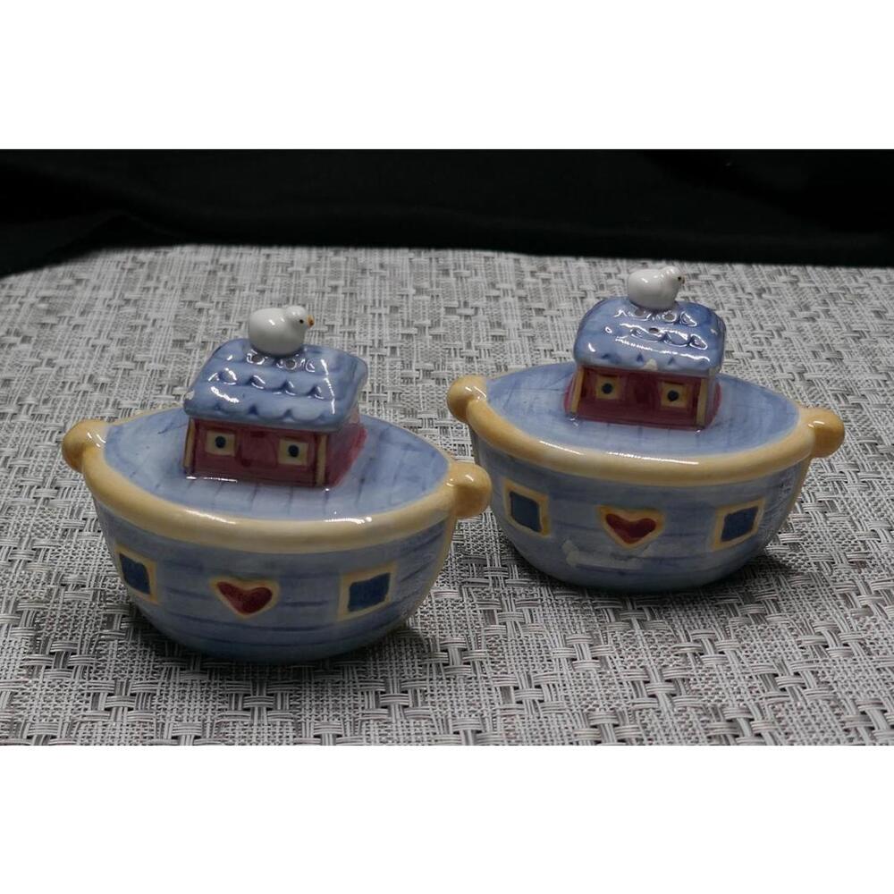 Ceramic Salt and Pepper Shakers - House Design with Bird on Roof